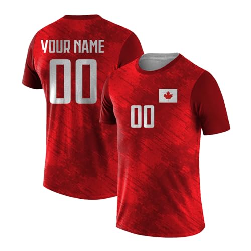 Yolovi Personalisiertes Fussballtrikot mit Namen Nummer Drucken Nationalflagge Sport Casual Trikots Fussballshirts für Herren Damen Jugendliche Canada von Yolovi