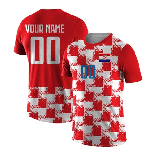 Yolovi Personalisiertes Fussballtrikot mit Namen Nummer Drucken Nationalflagge Sport Casual Trikots Fussballshirts für Herren Damen Jugendliche Croatia von Yolovi