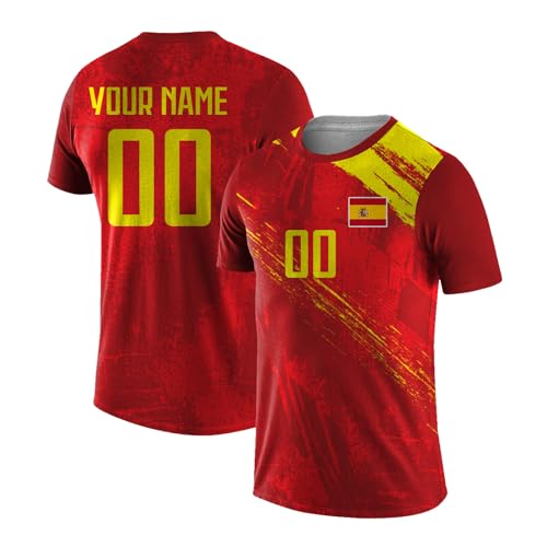 Yolovi Personalisiertes Fussballtrikot mit Namen Nummer Drucken Nationalflagge Sport Casual Trikots Fussballshirts für Herren Damen Jugendliche Spain von Yolovi