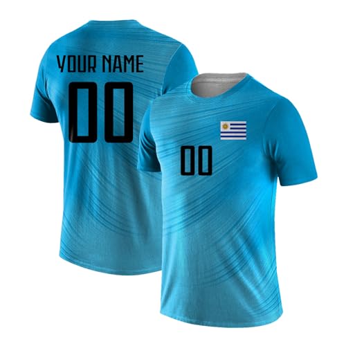 Yolovi Personalisiertes Fussballtrikot mit Namen Nummer Drucken Nationalflagge Sport Casual Trikots Fussballshirts für Herren Damen Jugendliche Uruguay von Yolovi