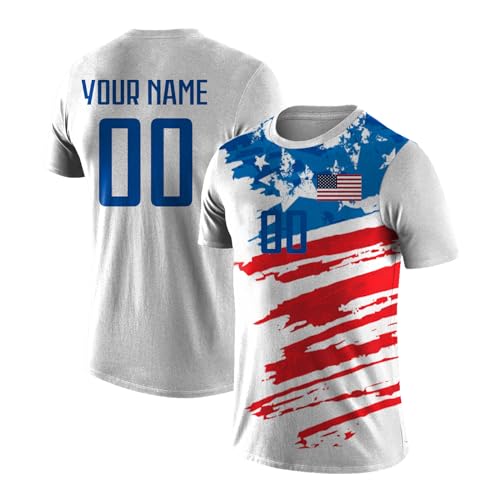 Yolovi Personalisiertes Fussballtrikot mit Namen Nummer Drucken Nationalflagge Sport Casual Trikots Fussballshirts für Herren Damen Jugendliche Usa von Yolovi