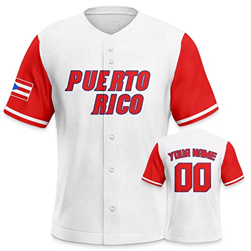 Yolovi Puerto Rico Personalisiertes Baseball Trikot 3D Stickerei/Druck World Baseball Jersey mit Ihrem Namen und Nummer Hip Hop Baseball Shirt für Herren Damen Kinder, Small-6X-Large von Yolovi