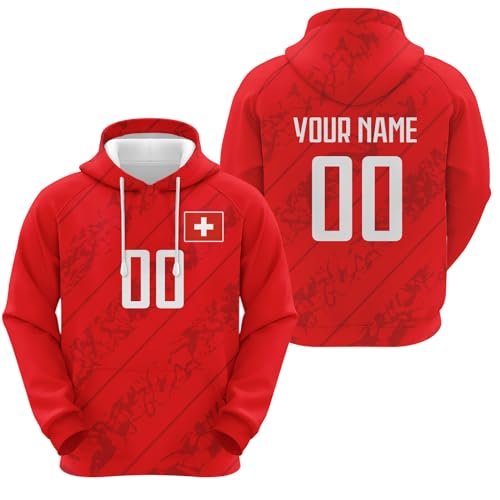 Yolovi Schweiz Personalisiertes Fussball Kapuzenpullover mit Namen Nummer Fans Hoodie Stretch Sweatshirts für Herren Damen Jugendliche von Yolovi