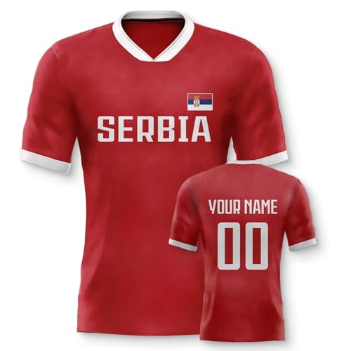 Yolovi Serbia Personalisiertes Fussball Trikot 3D Druck Football Shirt mit Ihrem Namen und Nummer Hip Hop Football Jersey für Herren Damen Kinder, Small-6X-Large von Yolovi