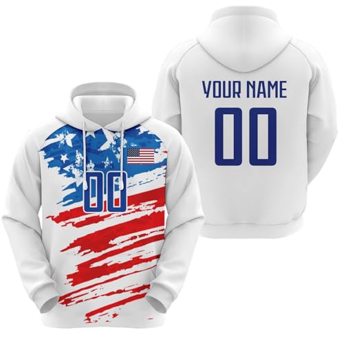 Yolovi USA Personalisiertes Fussball Kapuzenpullover mit Namen Nummer Fans Hoodie Stretch Sweatshirts für Herren Damen Jugendliche von Yolovi