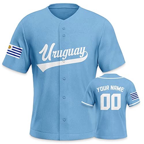 Yolovi Uruguay Personalisiertes Baseball Trikot 3D Stickerei/Druck World Baseball Jersey mit Ihrem Namen und Nummer Hip Hop Baseball Shirt für Herren Damen Kinder, Small-6X-Large von Yolovi