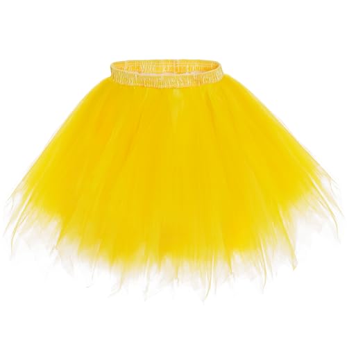 Damen Tüllrock tütü Rock Ballett Tanzkleid Tulle Unterkleid Petticoat Tutu Cosplay für Karneval Kostüm (Gelb) von Yolyoo