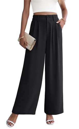 Yommay Damen Hose Elegante Lässig Baggy Sommerhose Leicht Bequem Business Hosen Anzughose mit Taschen,Schwarz,XXL von Yommay