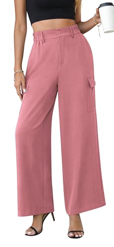 Yommay Damen Hosen Elegante Lässige Cargohose mit Taschen Sommer High Waist Wide Leg Hose for Business/Jogging/Sports,Rosa,S von Yommay