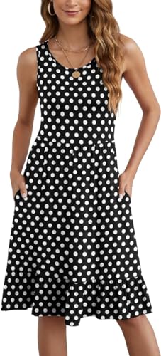 Yommay Damen Kleider Casual Sommerkleid Elegante Hochzeitsgas/Festlich Frauen Drucken Maxikleid Strandkleid mit Taschen,F Schwarz Polka Dot,M von Yommay