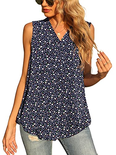 Yommay Damen Sommer ärmellose Westen Damen Chiffon Tank Tops Bluse lose lässig V Hals Blusen Shirts,Narzissen Navy Blau,S EU von Yommay