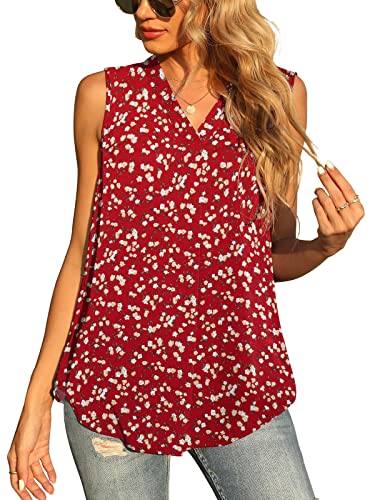 Yommay Damen Sommer ärmellose Westen Damen Chiffon Tank Tops Bluse lose lässig V Hals Blusen Shirts,Roter Kapok,S EU von Yommay