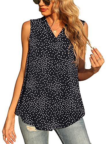 Yommay Damen Sommer ärmellose Westen Damen Chiffon Tank Tops Bluse lose lässig V Hals Blusen Shirts,Schwarz Polka-Punkte,S EU von Yommay