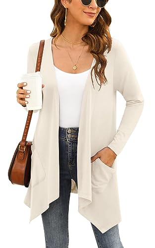 Yommay Damen Strickjacke Winter Langarm lässig Cardigan für Damen Komfortabel und warm mit Taschen Gestrickt Blazer,Helles Apricot,XX-Large von Yommay