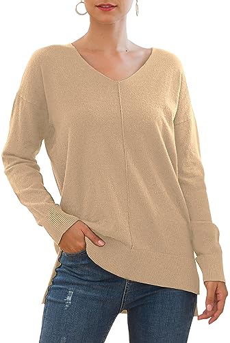 Yommay Pullover für Damen mit V-Ausschnitt Leichtgewicht Langärmeliger Elegant Knitted Sweater Strickpullover Warme Fashion für Winter,Khaki,2XL von Yommay