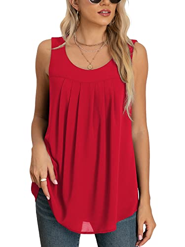 Yommay Tops für Damen Chiffon Sommer Elegante ärmellose Business Komfort Cami Casual Blusen Tuniken Flowy,D Rot,Groß von Yommay