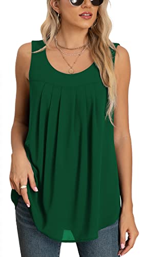 Yommay Tops für Damen Chiffon Sommer Elegante ärmellose Business Komfort Cami Casual Blusen Tuniken Flowy,Dunkelgrün,Mittel von Yommay