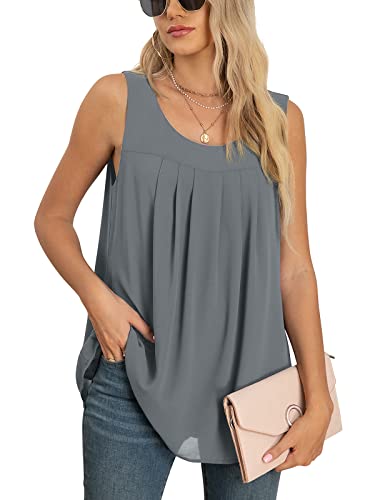 Yommay Tops für Damen Chiffon Sommer Elegante ärmellose Business Komfort Cami Casual Blusen Tuniken Flowy,Grau,XL von Yommay