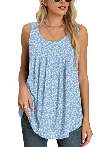 Yommay Tops für Damen Chiffon Sommer Elegante ärmellose Business Komfort Cami Casual Blusen Tuniken Flowy,Hellblau,Groß von Yommay