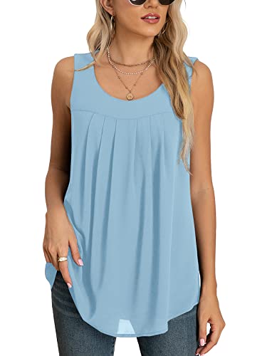 Yommay Tops für Damen Chiffon Sommer Elegante ärmellose Business Komfort Cami Casual Blusen Tuniken Flowy,Hellblau,Klein von Yommay