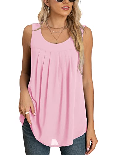 Yommay Tops für Damen Chiffon Sommer Elegante ärmellose Business Komfort Cami Casual Blusen Tuniken Flowy,Hellrosa,Groß von Yommay