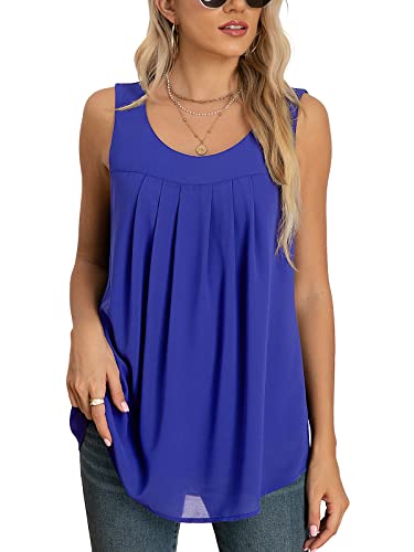 Yommay Tops für Damen Chiffon Sommer Elegante ärmellose Business Komfort Cami Casual Blusen Tuniken Flowy,Königsblau,Groß von Yommay