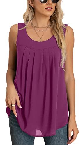 Yommay Tops für Damen Chiffon Sommer Elegante ärmellose Business Komfort Cami Casual Blusen Tuniken Flowy,M Rot,XXL von Yommay