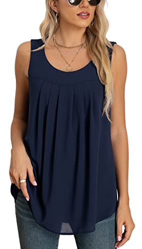 Yommay Tops für Damen Chiffon Sommer Elegante ärmellose Business Komfort Cami Casual Blusen Tuniken Flowy,Marineblau,Mittel von Yommay