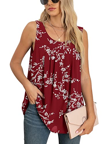 Yommay Tops für Damen Chiffon Sommer Elegante ärmellose Business Komfort Cami Casual Blusen Tuniken Flowy,Rote Blätter,Klein von Yommay