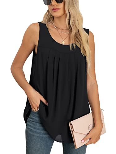 Yommay Tops für Damen Chiffon Sommer Elegante ärmellose Business Komfort Cami Casual Blusen Tuniken Flowy,Schwarz,Klein von Yommay