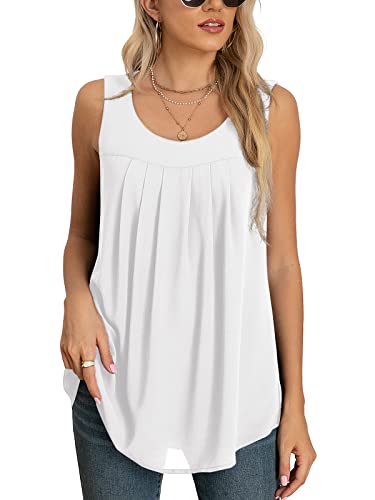 Yommay Tops für Damen Chiffon Sommer Elegante ärmellose Business Komfort Cami Casual Blusen Tuniken Flowy,Weiß,XL von Yommay