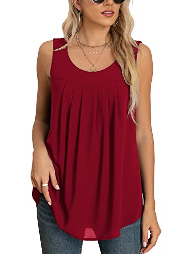 Yommay Tops für Damen Großen Größen Chiffon Sommer Elegante ärmellose Business Komfort Cami Casual Blusen Tuniken Flowy,Weinrot,XXXL von Yommay