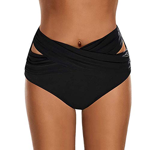 Yoofeiduoduo Damen Bauchweg Badeshorts High Waist Bikinislip Schwarze Bikinihose Bauch Weg Effekt Basic Bikini Brief Cutout Hohe Taille Höschen Oversize mit Hohem Bund Hose Bottom Schwimmen Slip von Yoofeiduoduo