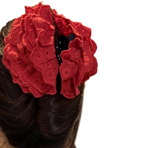 Haarklammer mit Spitzen-Blume, für Damen, große Rose, Bananenkiefer, Haarklammer, weiblicher Entenschnabel-Clip, Haarschmuck, Rosenblüte, Haarspange von Yooghuge