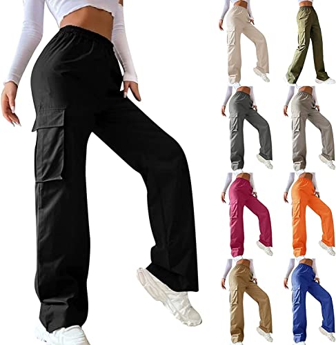 Cargohose Damen Baggy Y2k,Straight Sweathose Elastische Bund Hosen Weite Hose Hip Hop Cargohose Damen Schlaghose Sport Jogginghose Streatwear Mode Parachute Pants für Frauen Lose Cargo Hose von Yookstar