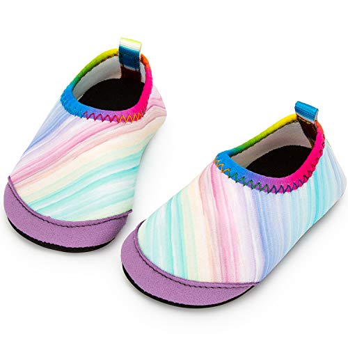 Yorgou Baby Strandschuhe Schwimmschuhe Badeschuhe Wasserschuhe Schnelltrocknende Aquaschuhe rutschfest Barfuss Schuh für Kinder Beach Pool, Bunte Wellen, 15/16 EU von Yorgou