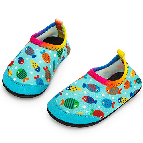 Yorgou Baby Strandschuhe Schwimmschuhe Badeschuhe Wasserschuhe Schnelltrocknende Aquaschuhe rutschfest Barfuss Schuh für Kinder Beach Pool, Fisch / Blau, 17/18 EU von Yorgou