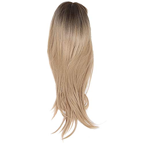 Synthetisches Haar, Blonde Geschichtete Kunsthaarperücken, Vordere Spitzenperücke, Langes Glattes Blondes Haar, Synthetisches, Hitzebeständiges Faserhaar für Frauen, 70 Cm, Lc288 von Yosoo Health Gear