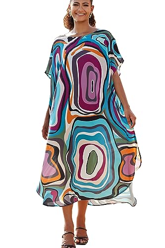 YouKD Damen Sommer Bohemian Kaftan Plus Size Robe Strand Coverup Kleid One Size Bademäntel O-Ausschnitt YouKD Damen Sommer Bohemian Kaftan Plus Size Robe Strand Coverup Kleid One Size Bademäntel O-Ausschnitt von YouKD