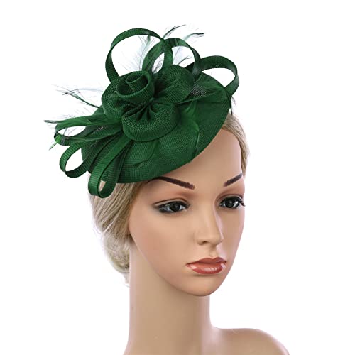 Damen-Fascinator, Hut, Clip, Stirnband, Leinen, Blume, Feder, Kopfbedeckung, Derby-Kopfschmuck von Youllyuu