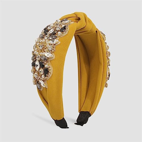 Mode Strass Blume Perle Stirnband Breite Seite Top Knoten Solide Haarband Turban Haar Zubehör Für Frauen Gelb 1 von Youllyuu