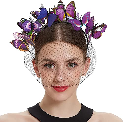 Schmetterling Fascinators Stirnband Schleier Schmetterling Kopfschmuck für Frauen Mädchen Party Halloween Derby Hut von Youllyuu