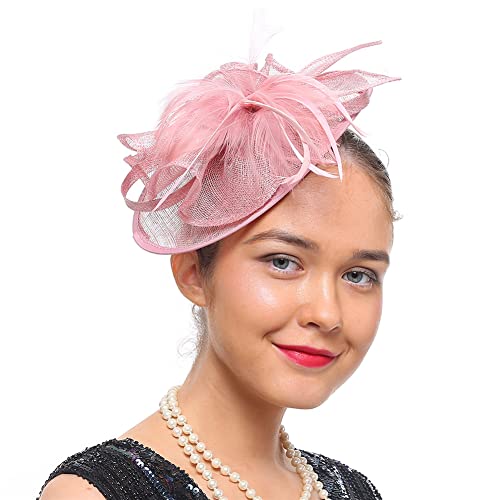 Vintage Kopfbedeckung Feder Fascinatoren Frauen Sinamay Fascinator Hüte Hochzeit Kirche Stirnband Hut von Youllyuu