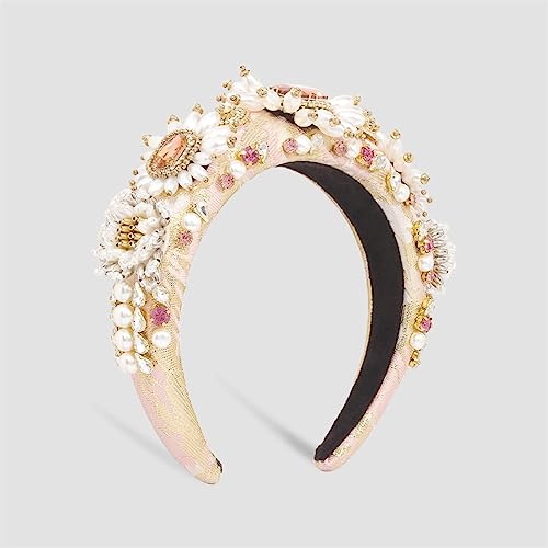 Youllyuu Barock Geometrie Stirnband Für Frauen Strass Blumen Stirnbänder Luxus Haarband Hochzeit Braut Haarschmuck Rosa von Youllyuu