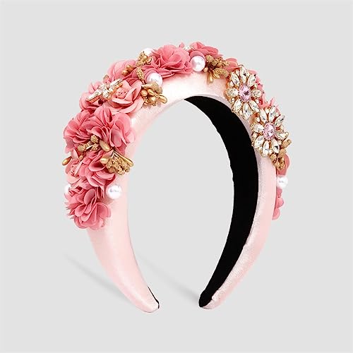 Youllyuu Blumen Stoff Stirnband Für Frauen Breite Krempe Gepolsterte Stirnbänder Hochzeit Braut Haarschmuck Rosa von Youllyuu