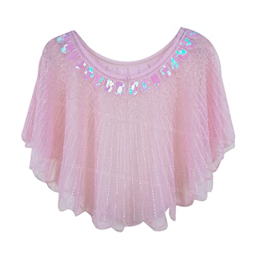 Youllyuu Damen 1920er Jahre Schal Perlen Pailletten Abend Cape Bolero Flapper Cover Up, Rosa Capelet, Einheitsgröße von Youllyuu