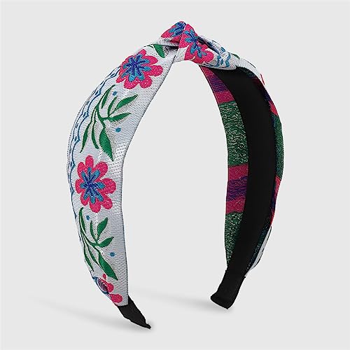 Youllyuu Ethnische Blume Blatt Stickerei Kopfbedeckung Für Frauen Mädchen Kreuz Geknotet Haarband Breite Seite Lünette Haar Hoop Top Knoten Stirnband Weiß von Youllyuu