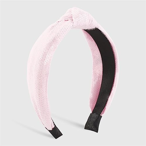 Youllyuu Glänzende Pailletten Top Geknotet Stirnbänder Glitzer Breite Seite Bunte Haarbänder Haarschmuck Kopfschmuck Für Frauen Rosa von Youllyuu