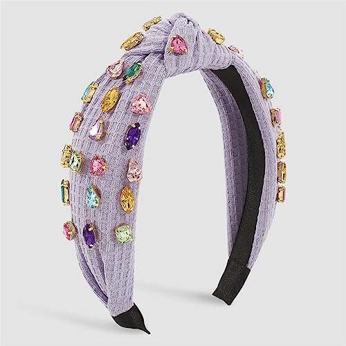 Youllyuu Haarreif mit Waffelstrick, Kristall, mit Knoten, volle bunte Strass, Haarschmuck, Tiara, Haarschmuck für Frauen, Erwachsene, Lila von Youllyuu