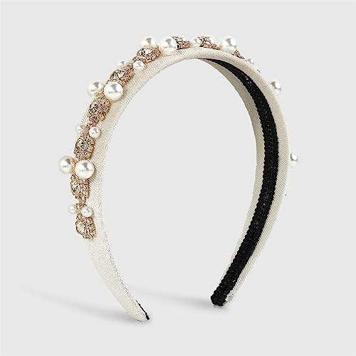 Youllyuu Perle Strass Haarband Golden Velour Stoff Stirnband Für Frauen Braut Kristall Haarschmuck Weiß von Youllyuu